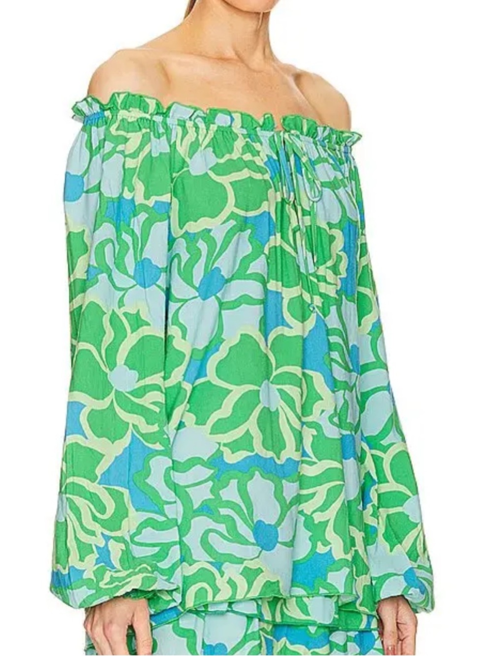 Show Me Your Mumu Small Margo Tunic in vibrant "Abstract Poppy Multi" green/blu